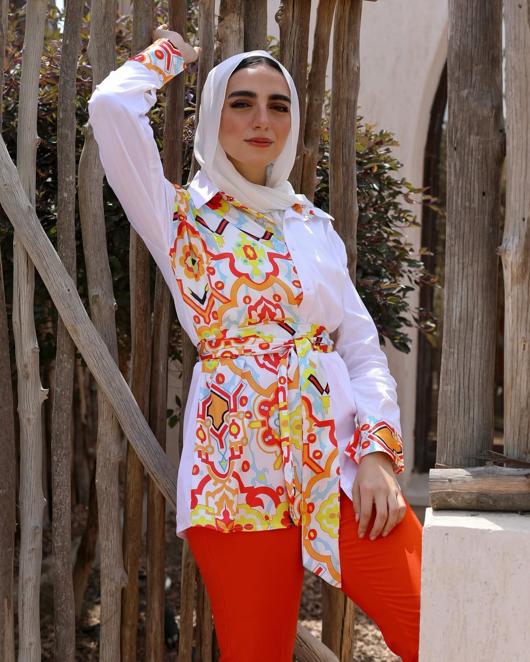 Tunis Mosaic Poplin Shirt Set – Citrus Flame