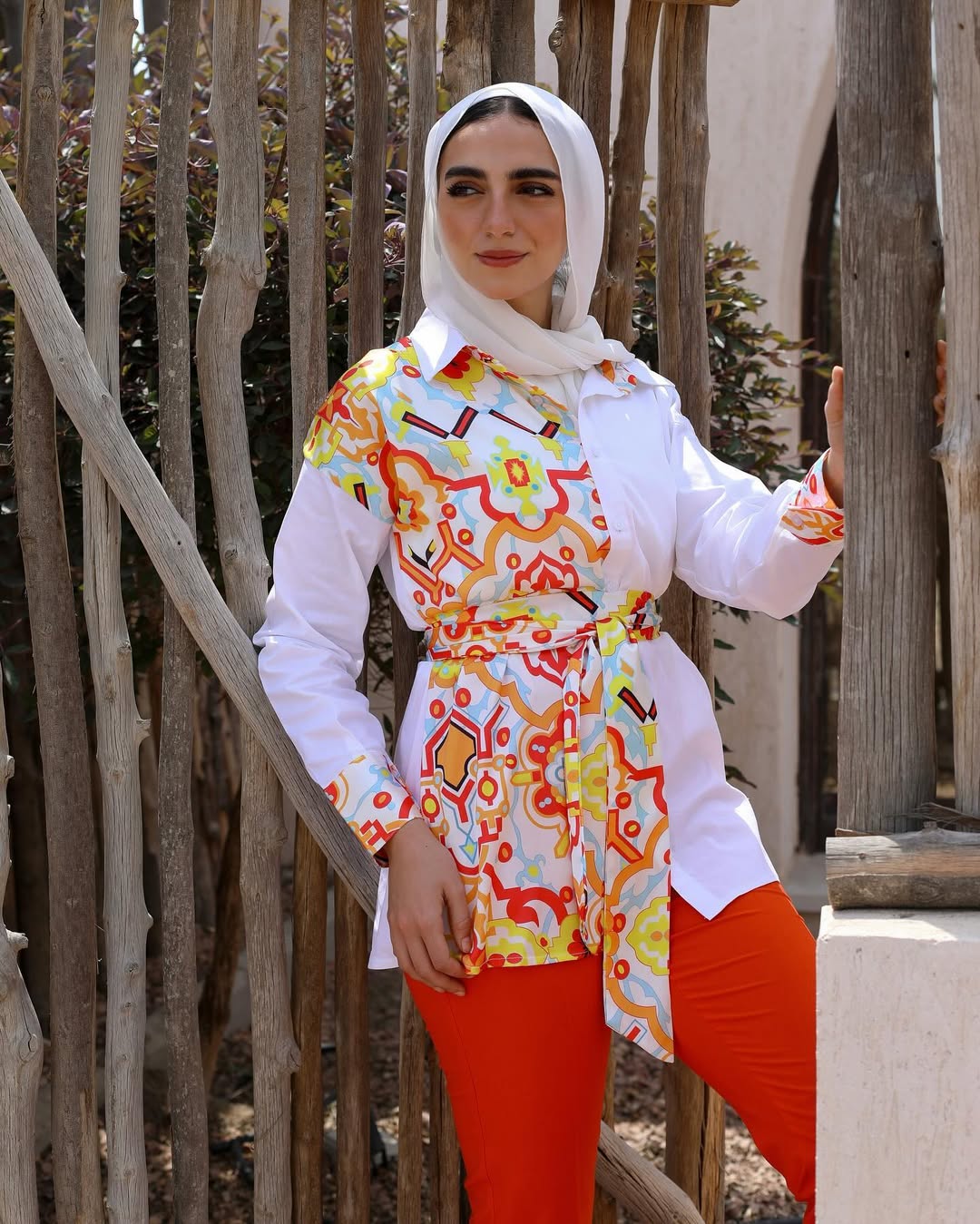 Tunis Mosaic Poplin Shirt Set – Citrus Flame