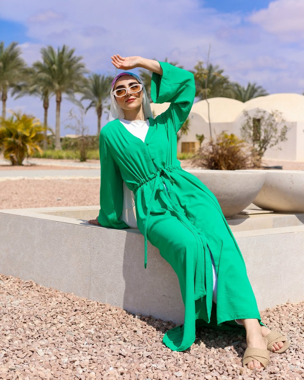Palm Breeze Shirt Dress – Emerald Green