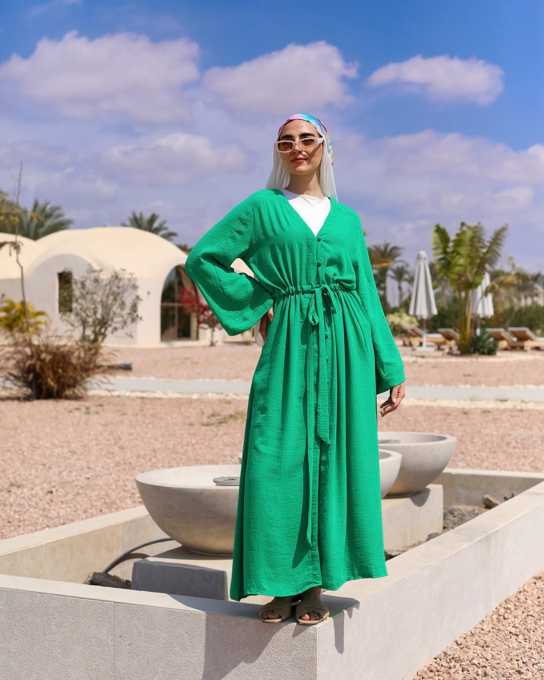 Palm Breeze Shirt Dress – Emerald Green