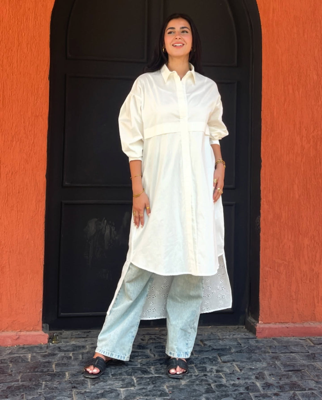 White Breeze Eyelet Shirt Dress