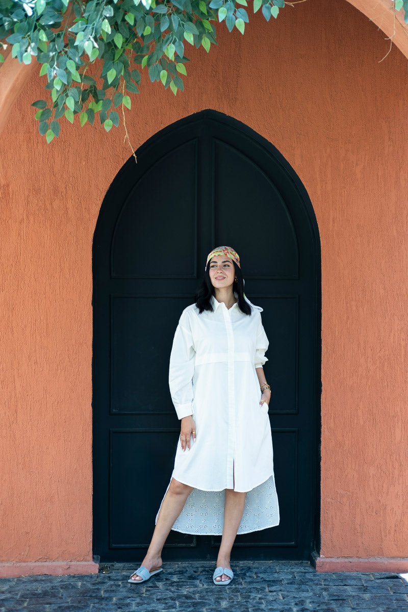 White Breeze Eyelet Shirt Dress