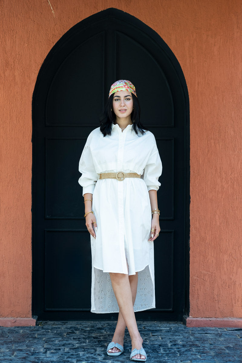 White Breeze Eyelet Shirt Dress