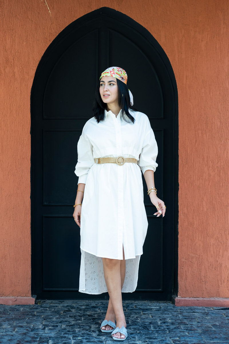 White Breeze Eyelet Shirt Dress