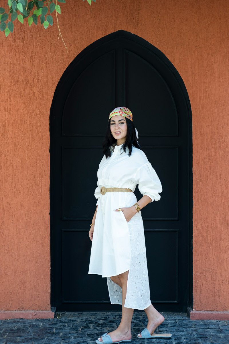 White Breeze Eyelet Shirt Dress