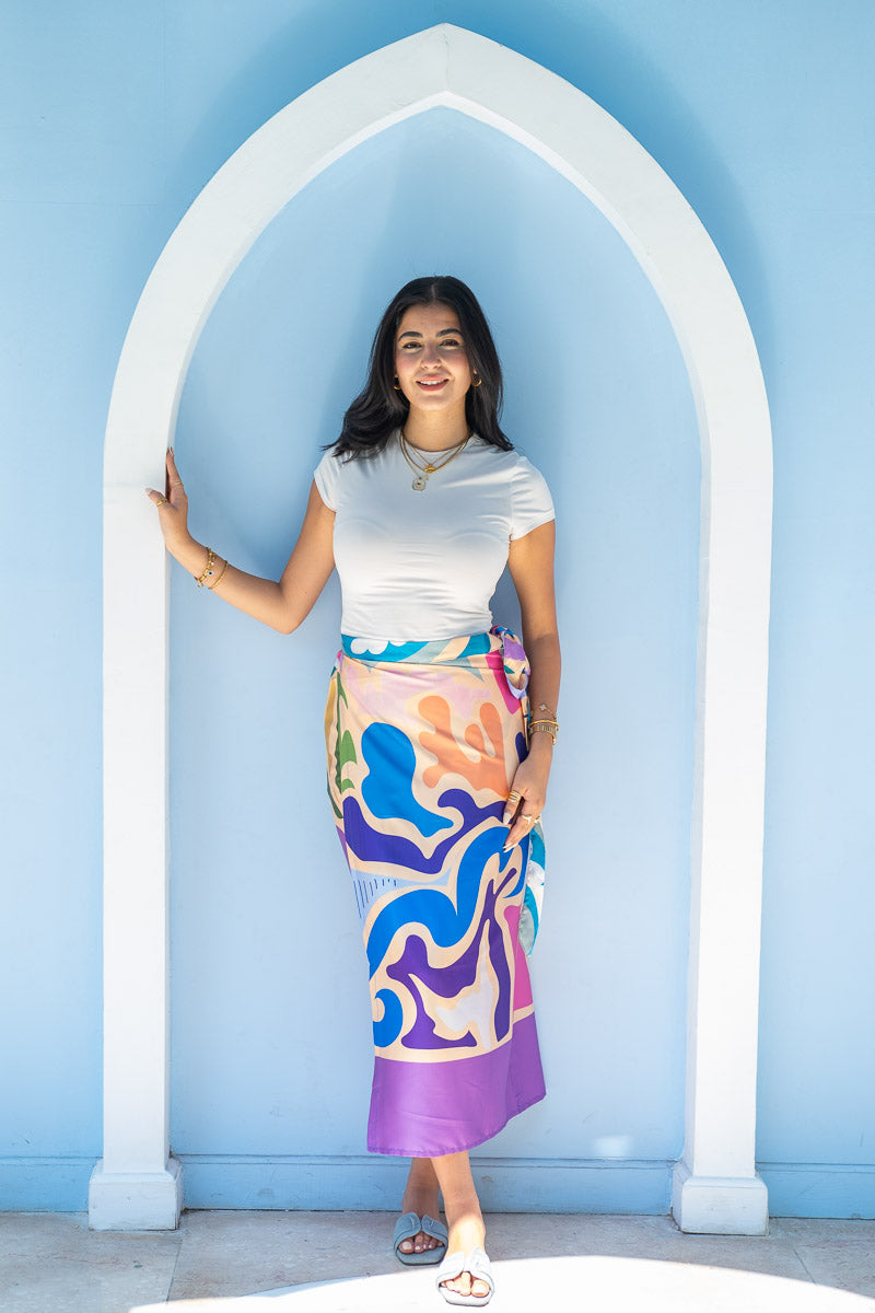 Coastal Mirage Satin Wrap Skirt