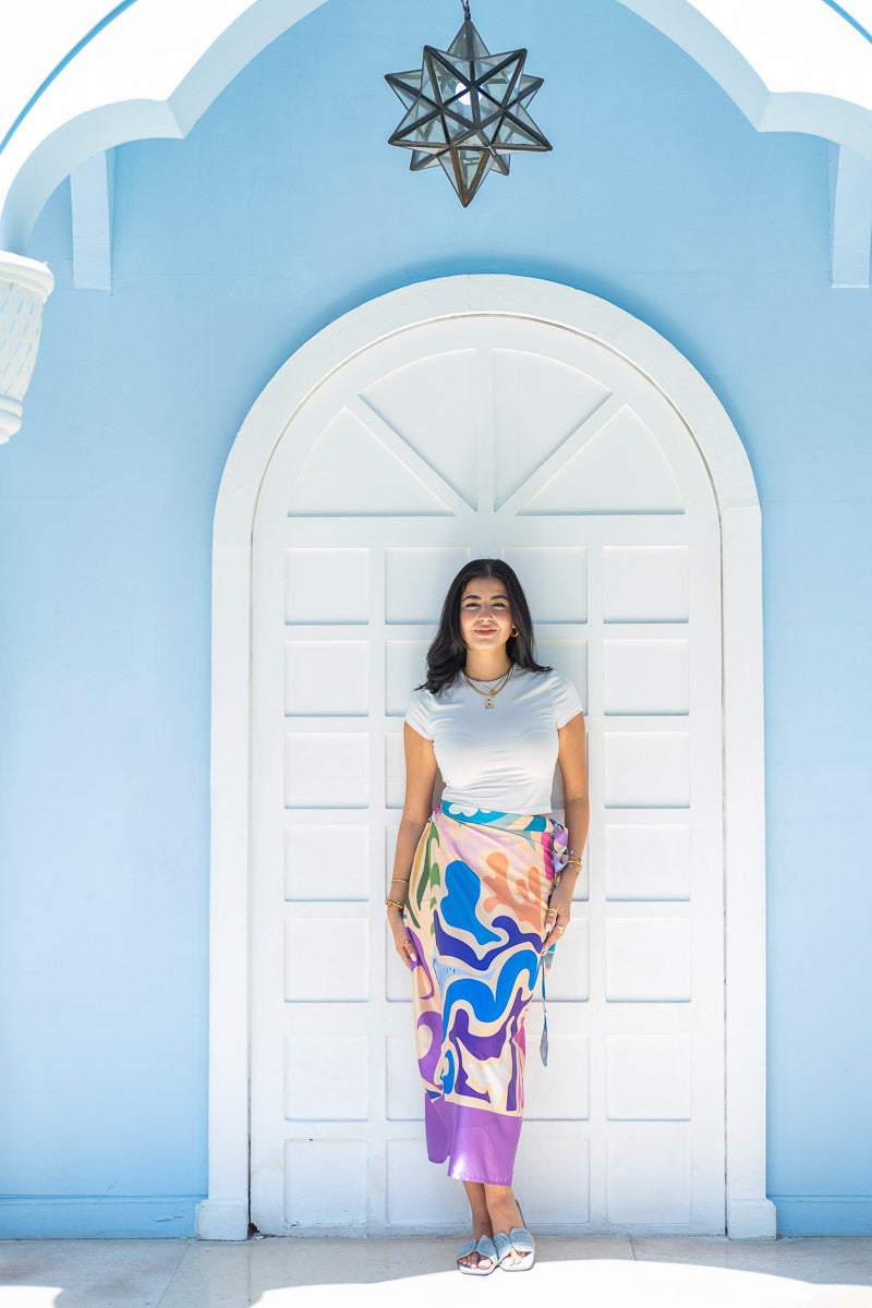 Coastal Mirage Satin Wrap Skirt