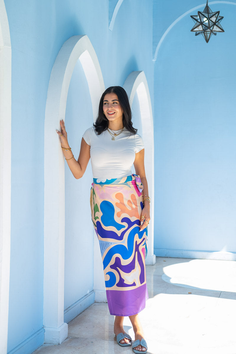Coastal Mirage Satin Wrap Skirt