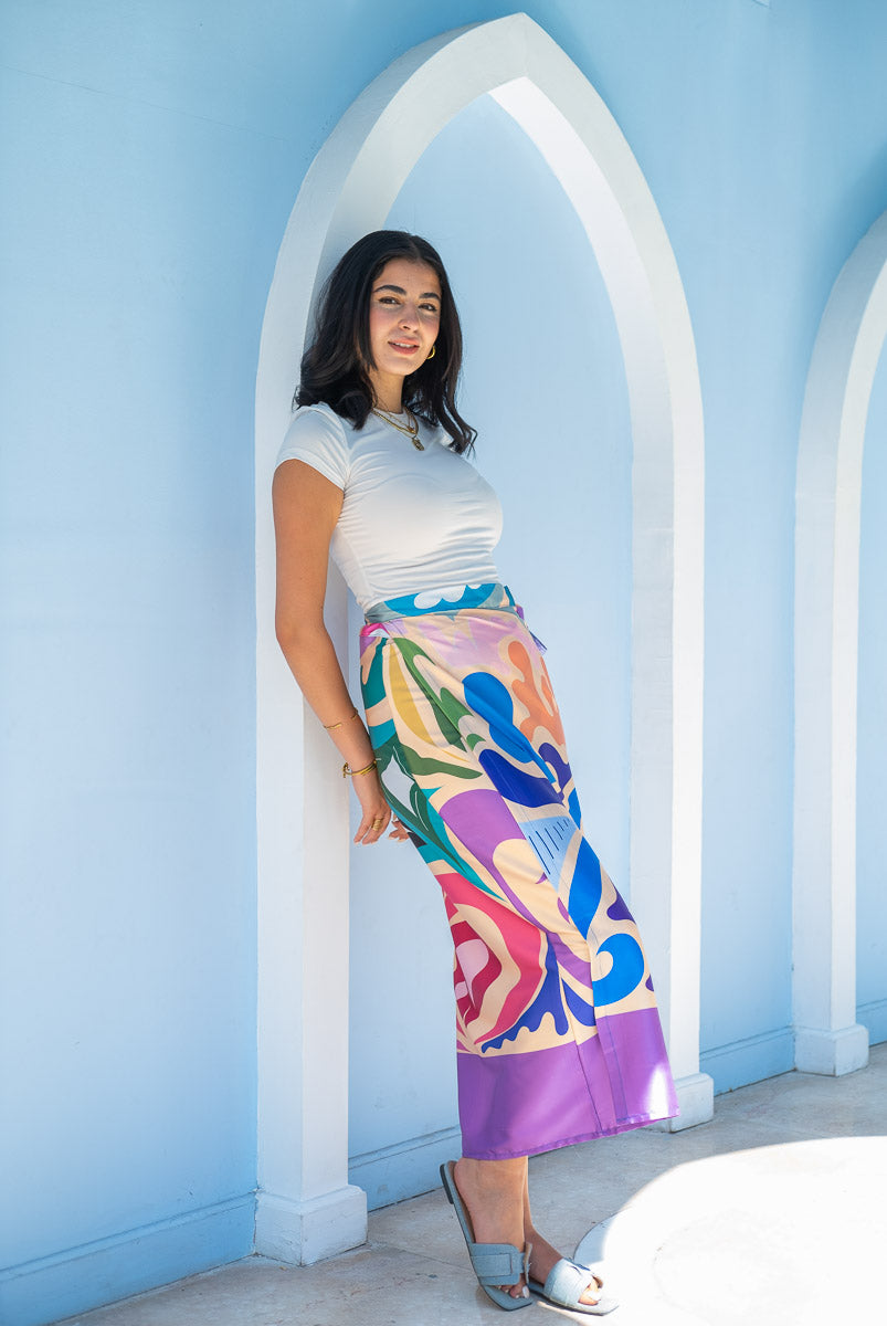 Coastal Mirage Satin Wrap Skirt