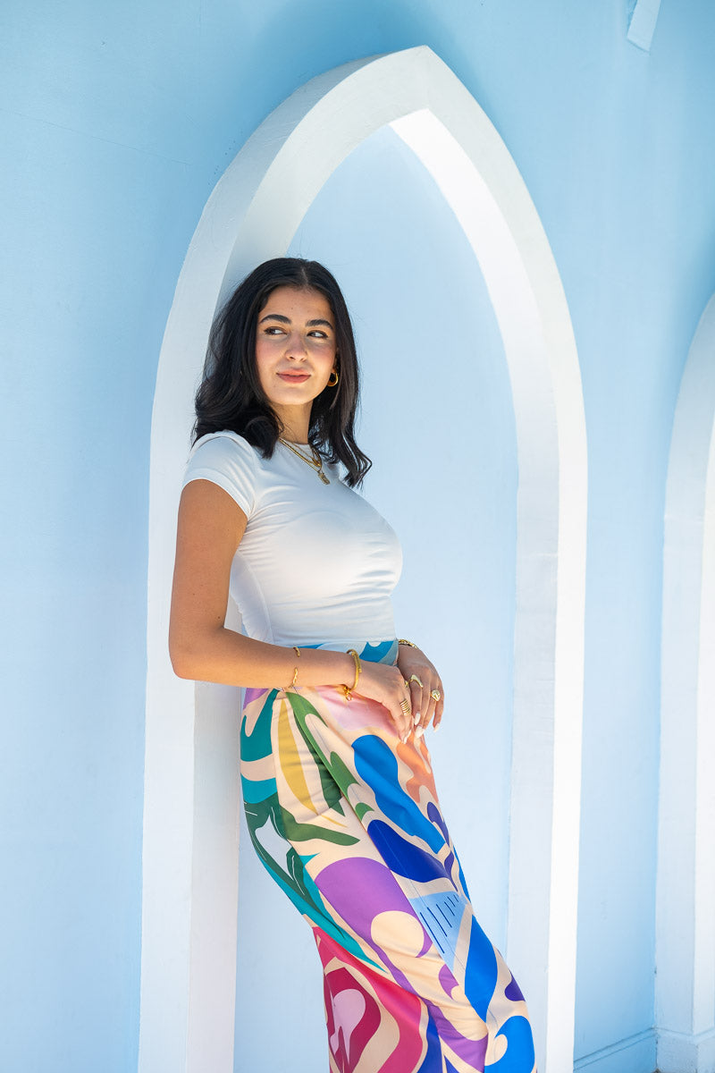 Coastal Mirage Satin Wrap Skirt