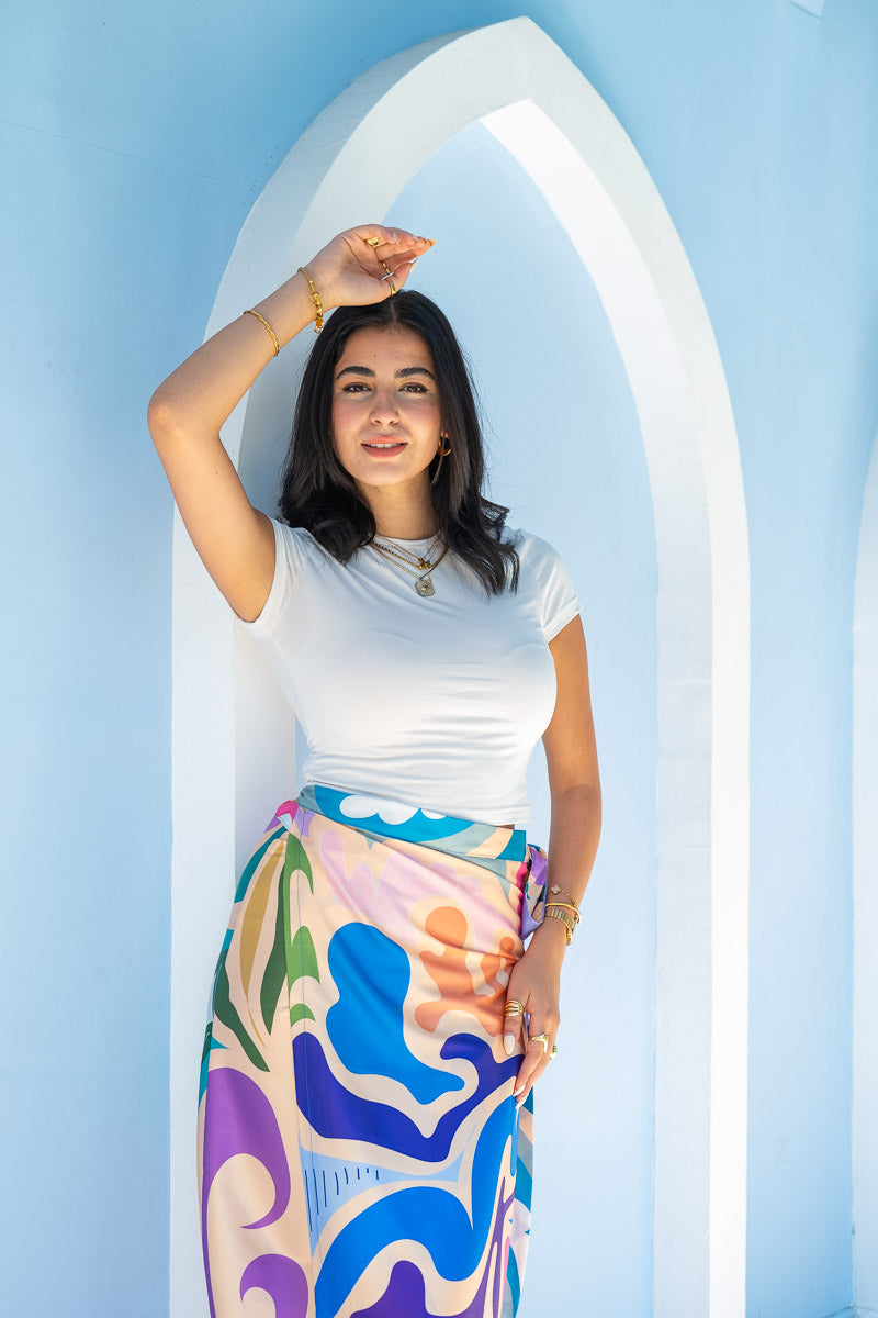 Coastal Mirage Satin Wrap Skirt