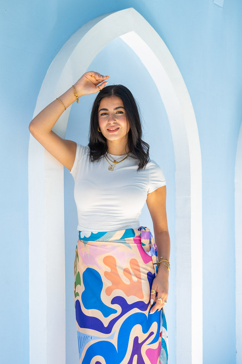 Coastal Mirage Satin Wrap Skirt