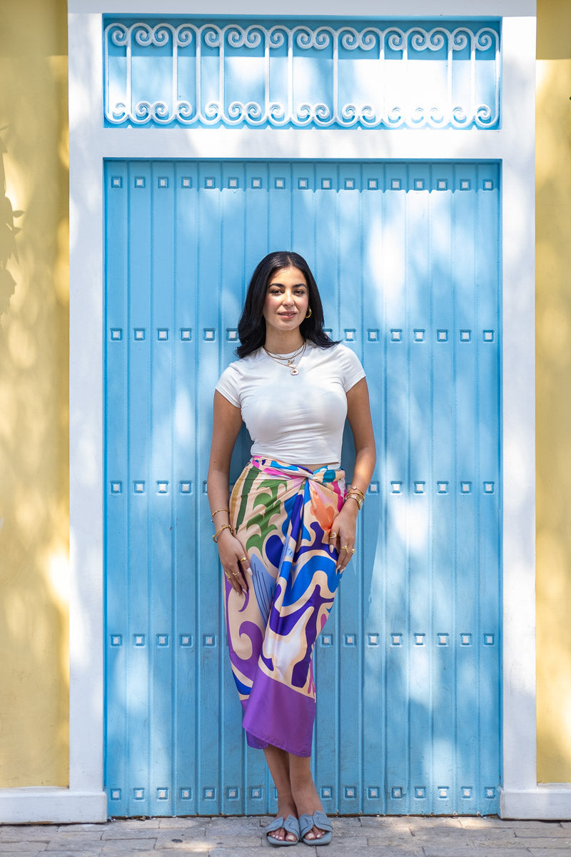 Coastal Mirage Satin Wrap Skirt
