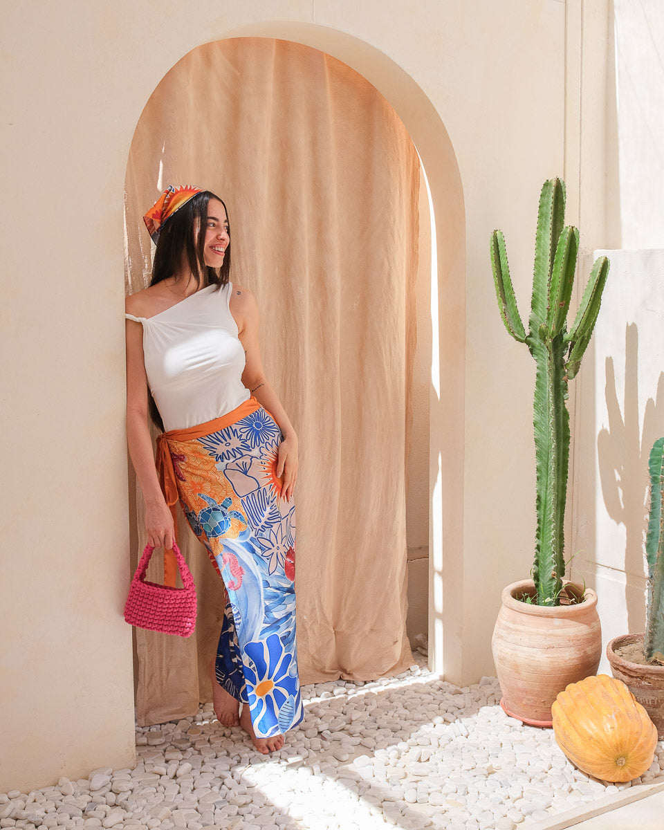 Coral Mirage Wrap Skirt