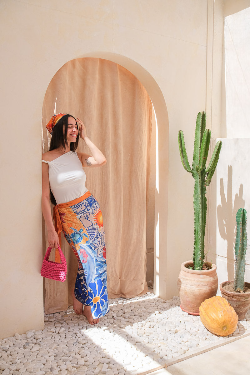 Coral Mirage Wrap Skirt