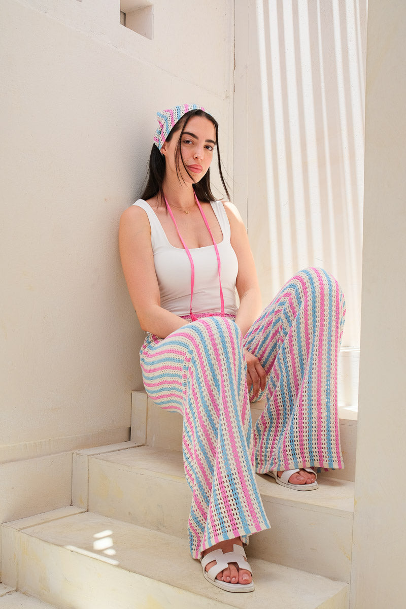 Cotton Candy Knit Co-Ord (3-piece set: jacket +linen pants )