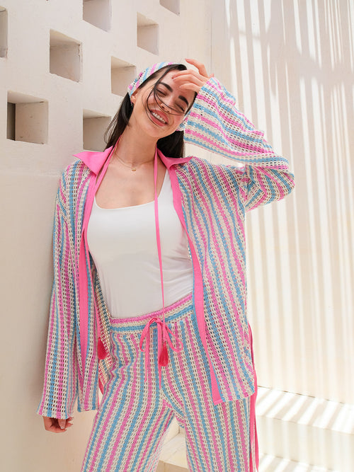 Cotton Candy Knit Co-Ord (3-piece set: jacket +linen pants )