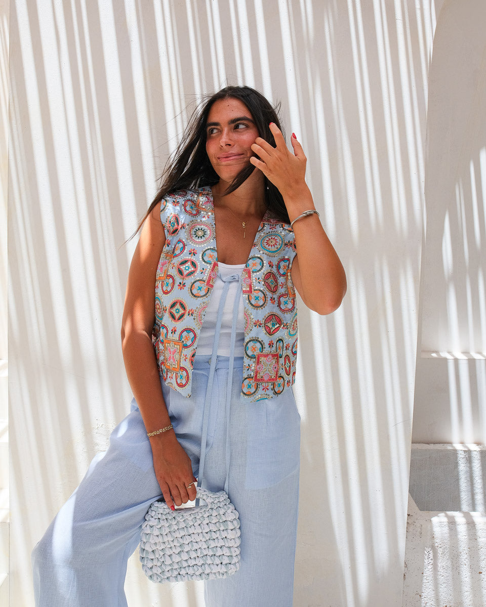 Medina Breeze Set (Embroidered vest + wide-leg pants)