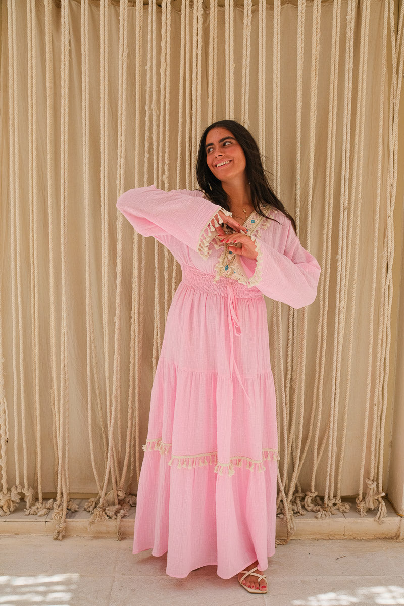 Rosé Dunes Tassel Dress