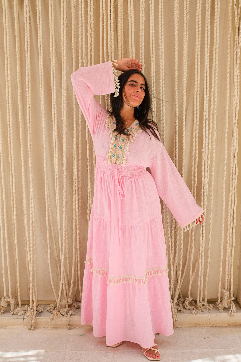 Rosé Dunes Tassel Dress