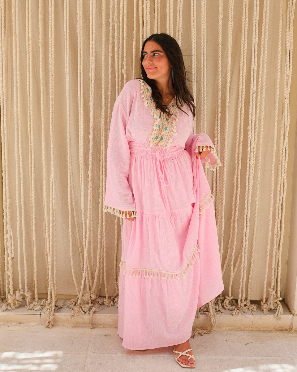 Rosé Dunes Tassel Dress