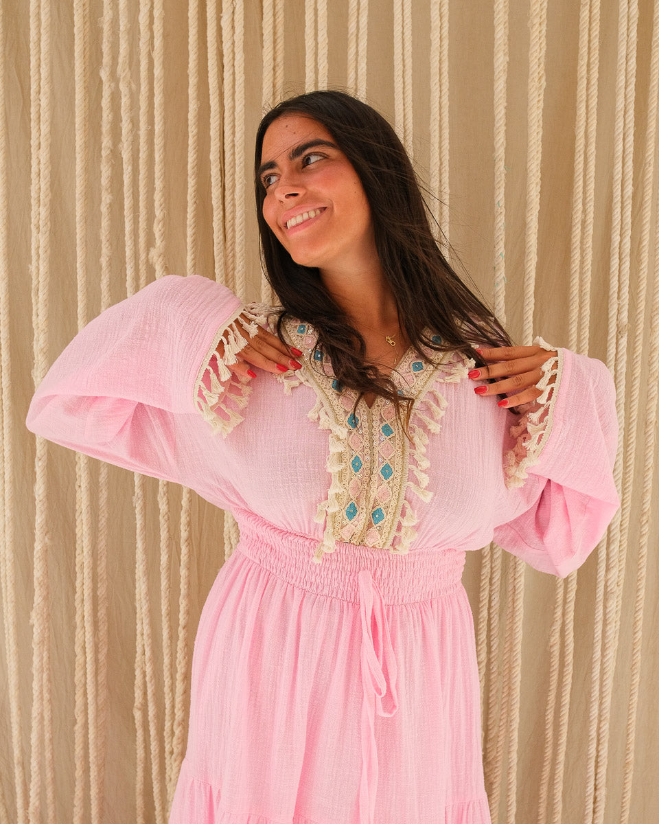 Rosé Dunes Tassel Dress