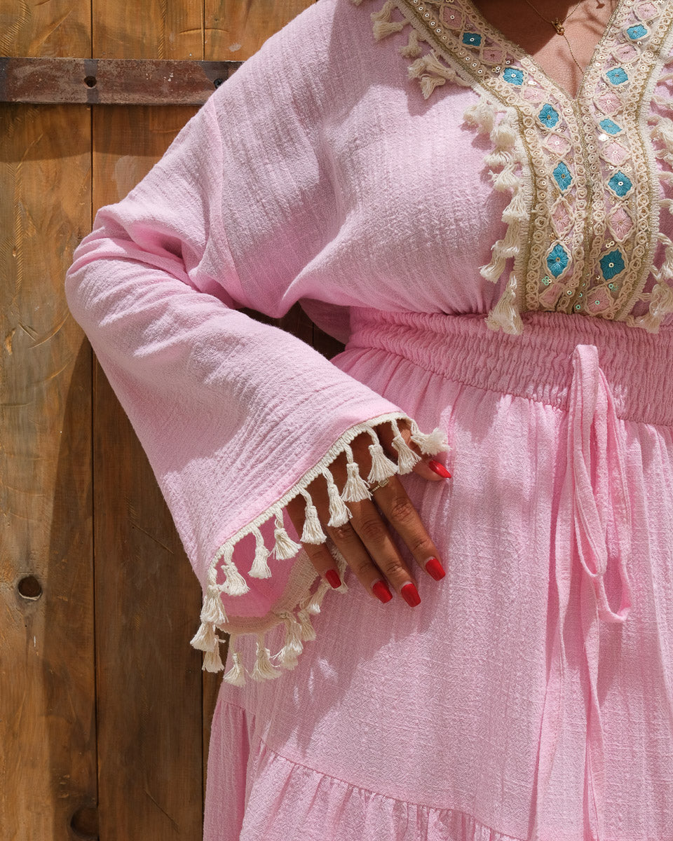 Rosé Dunes Tassel Dress