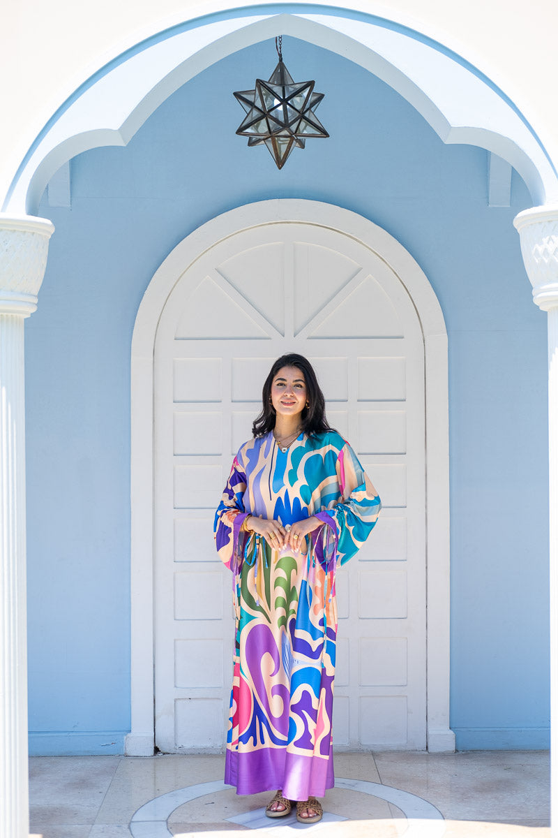Azure Mirage Drawstring Kaftan
