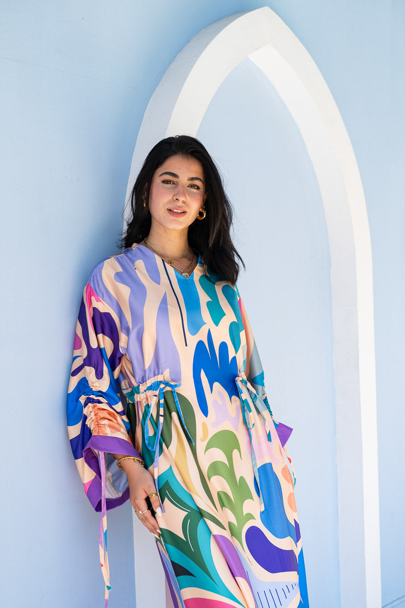 Azure Mirage Drawstring Kaftan