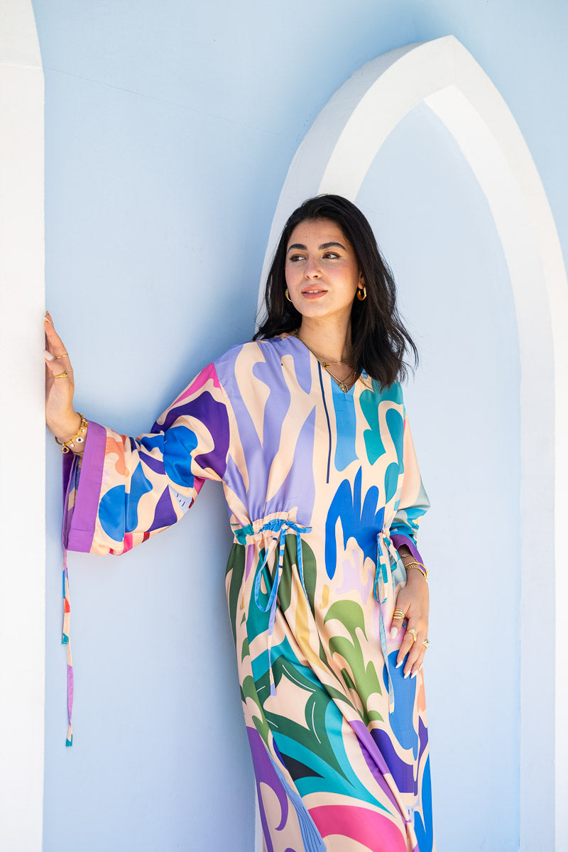 Azure Mirage Drawstring Kaftan