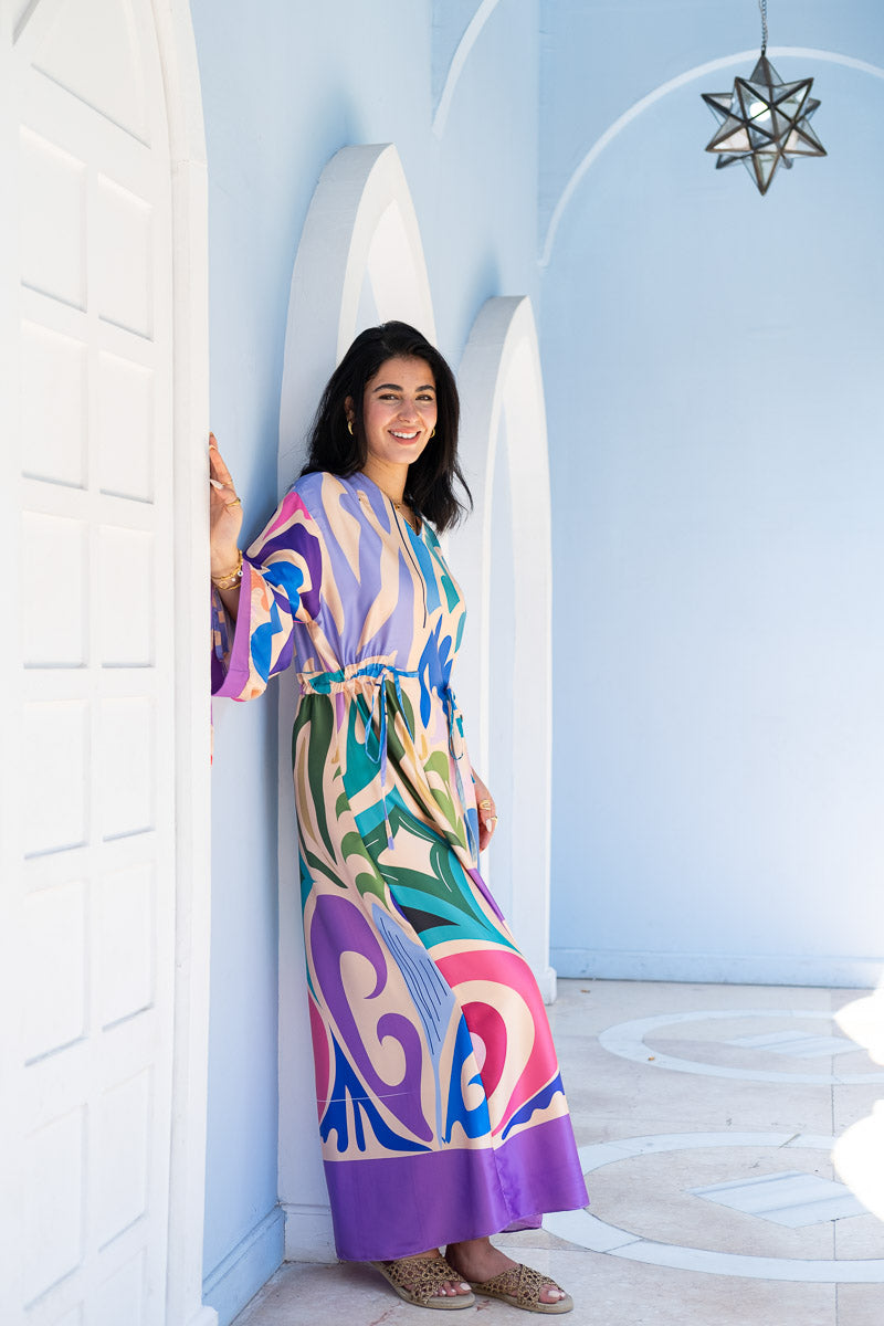 Azure Mirage Drawstring Kaftan