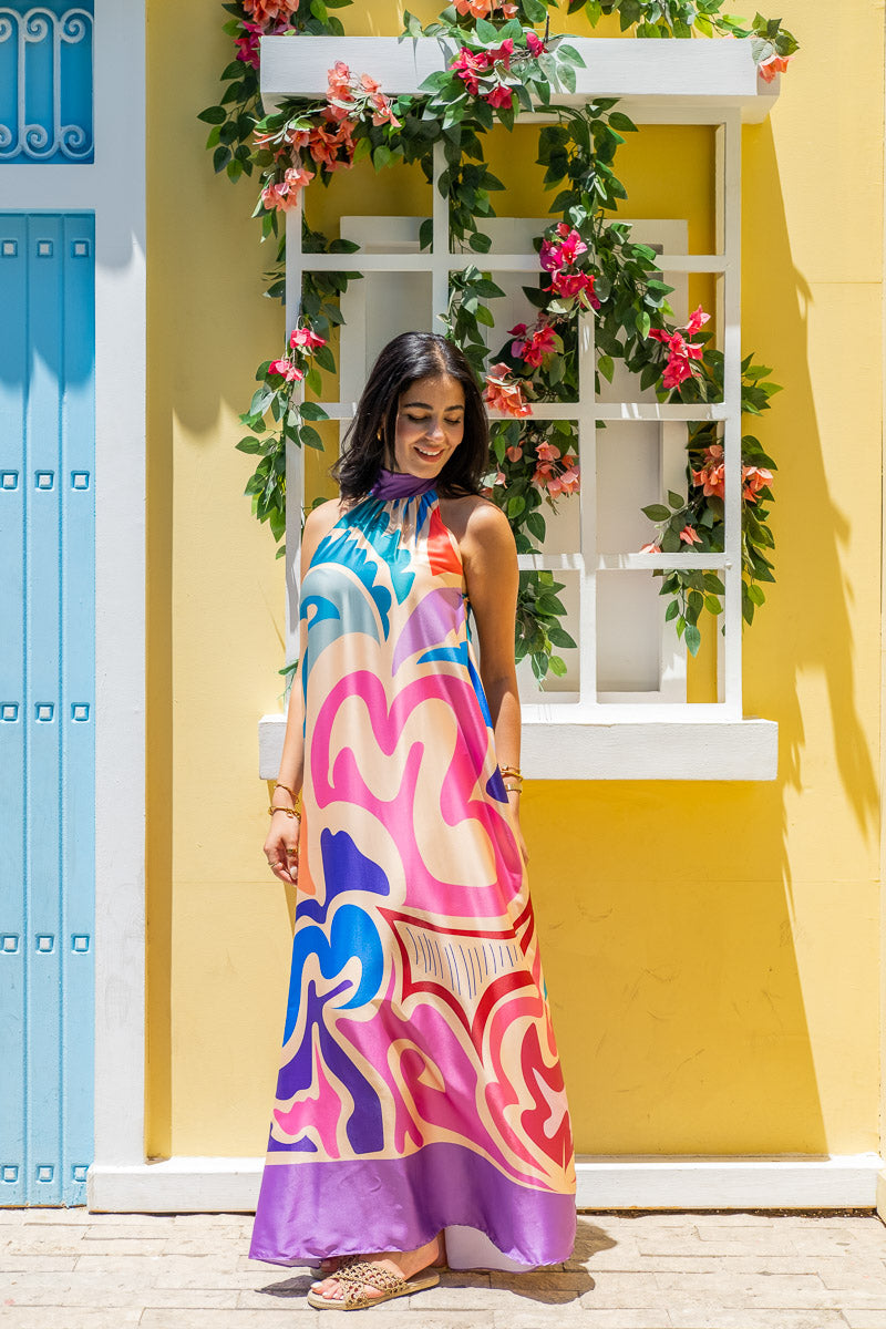 Mirage Bloom Halter Maxi Dress