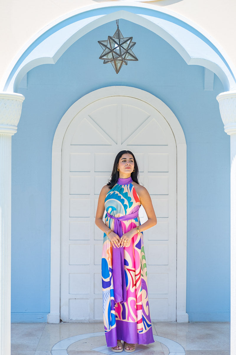 Mirage Bloom Halter Maxi Dress