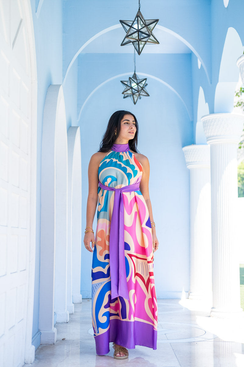 Mirage Bloom Halter Maxi Dress
