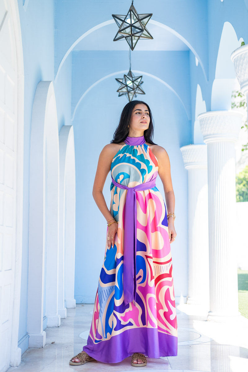 Mirage Bloom Halter Maxi Dress