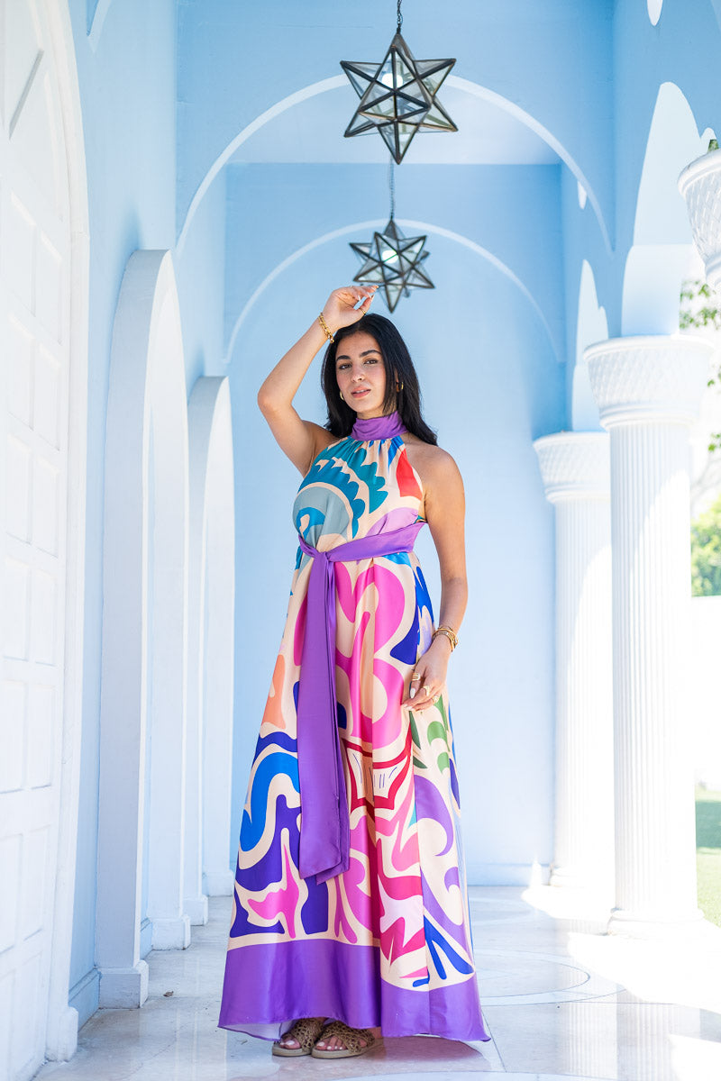Mirage Bloom Halter Maxi Dress