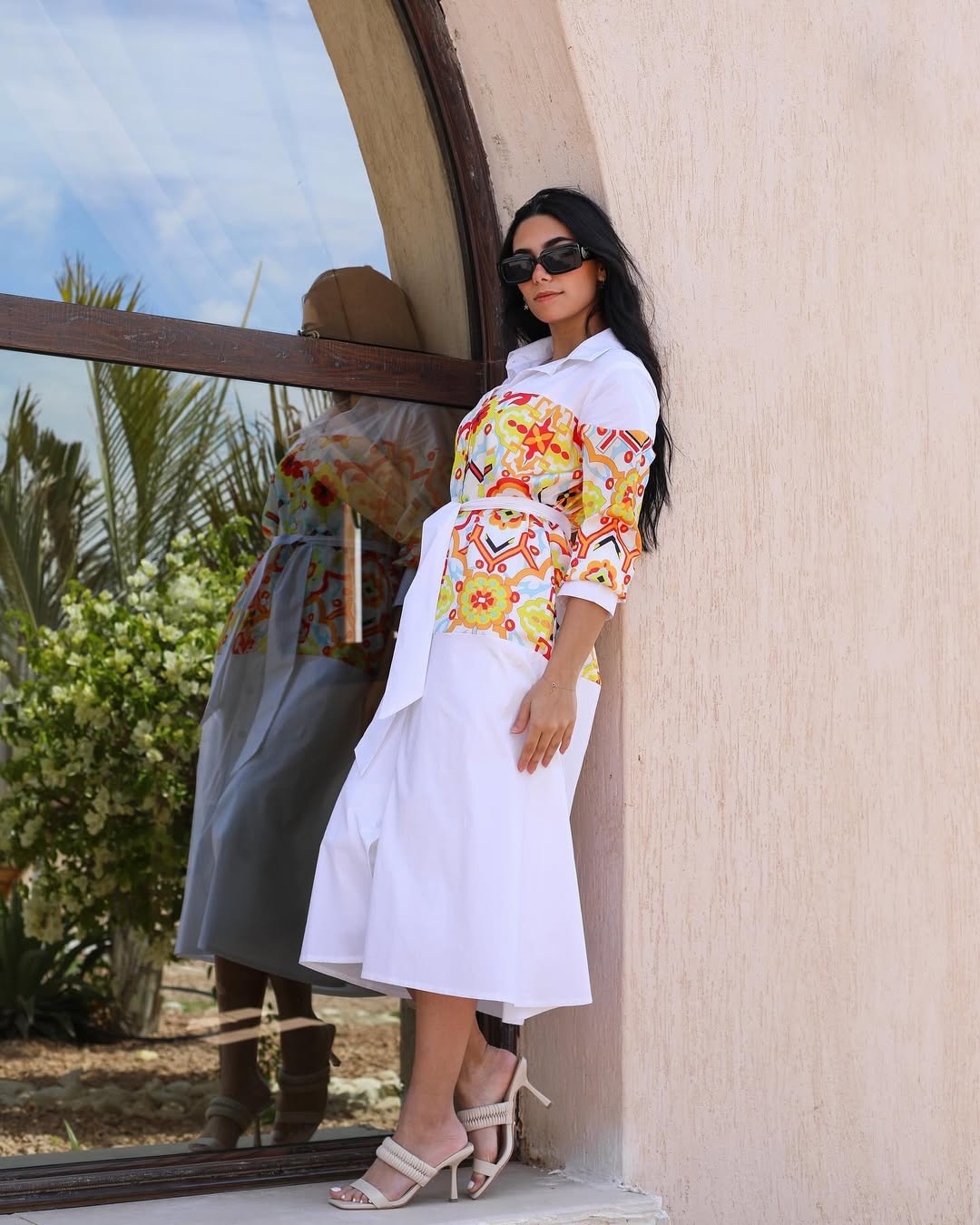 Tunis Mosaic Belted Shirt Dress – Ivory Fusion