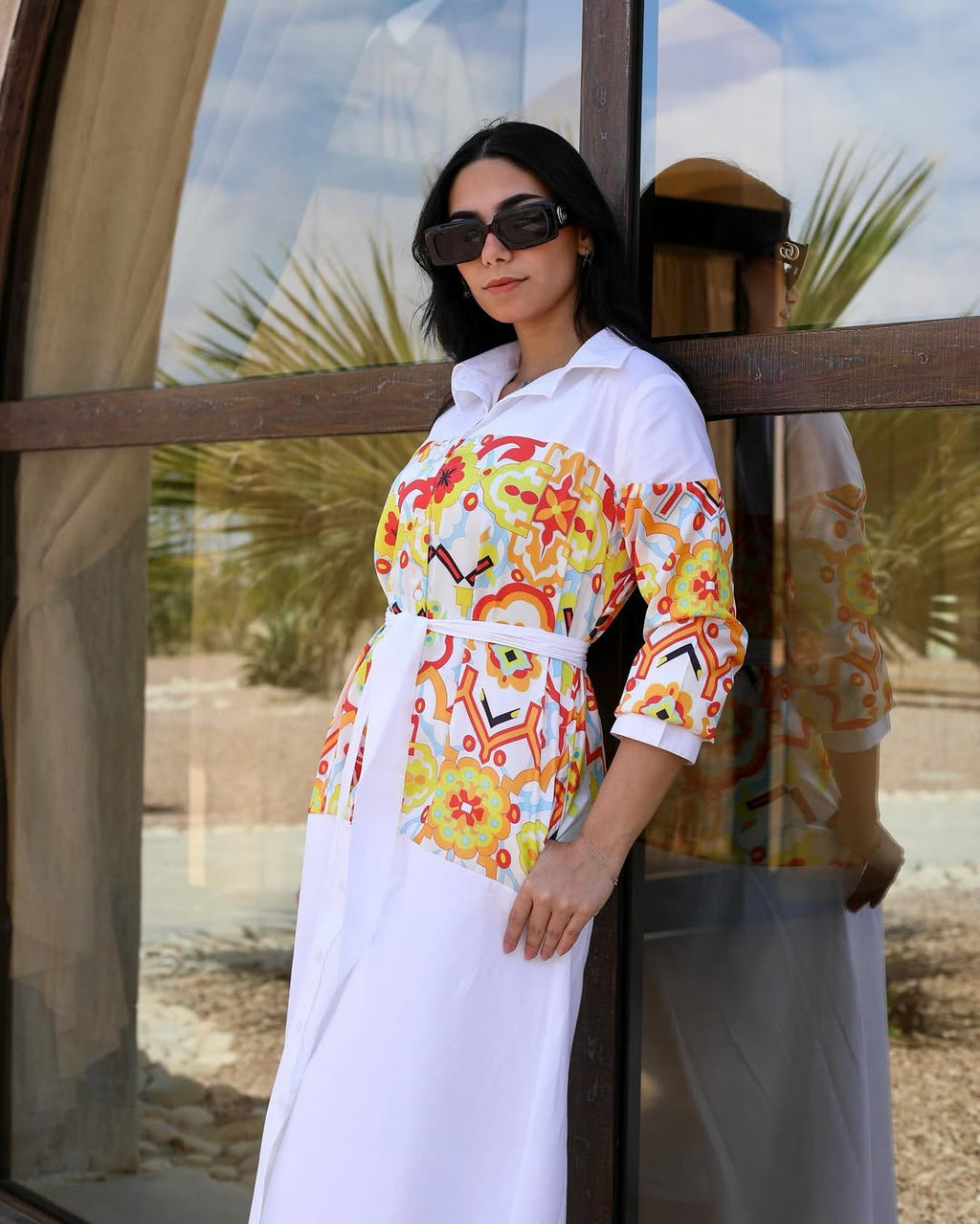Tunis Mosaic Belted Shirt Dress – Ivory Fusion