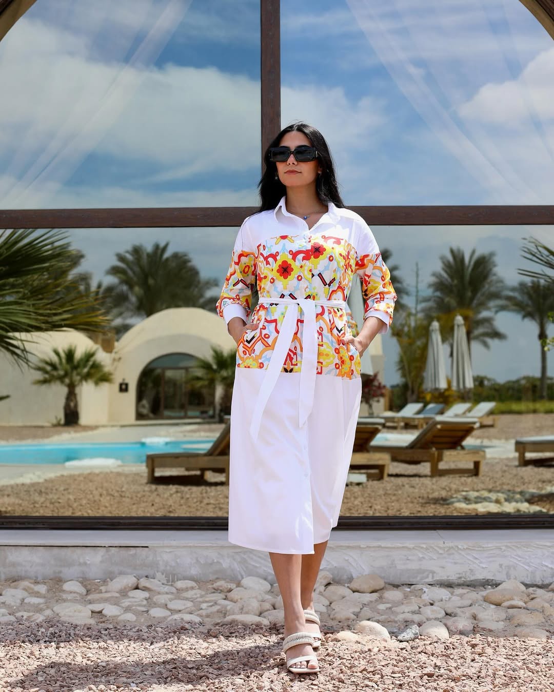 Tunis Mosaic Belted Shirt Dress – Ivory Fusion