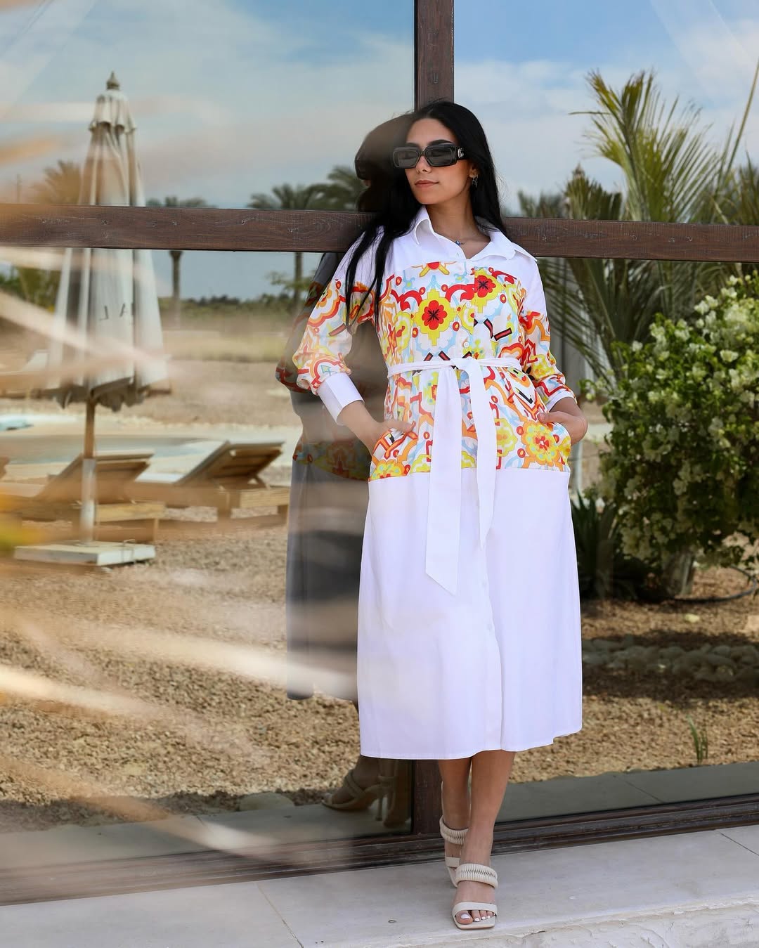 Tunis Mosaic Belted Shirt Dress – Ivory Fusion