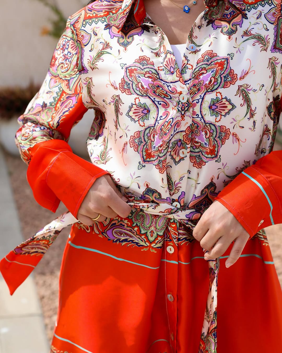 Sahara Scarf Print Shirt Dress – Fiery Red