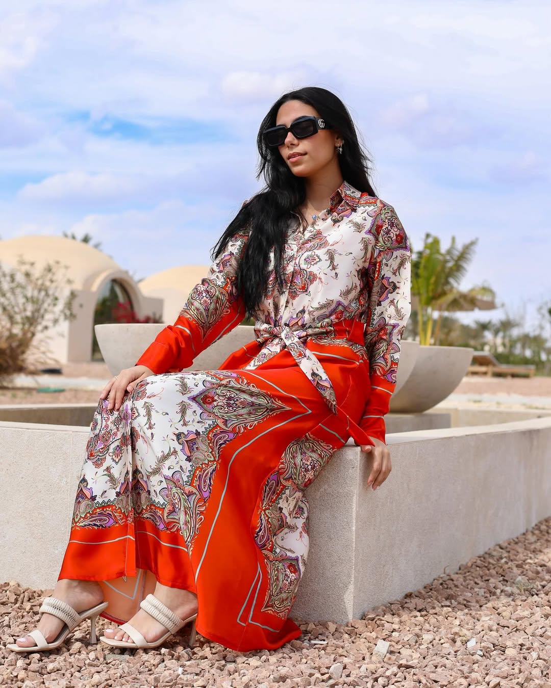 Sahara Scarf Print Shirt Dress – Fiery Red