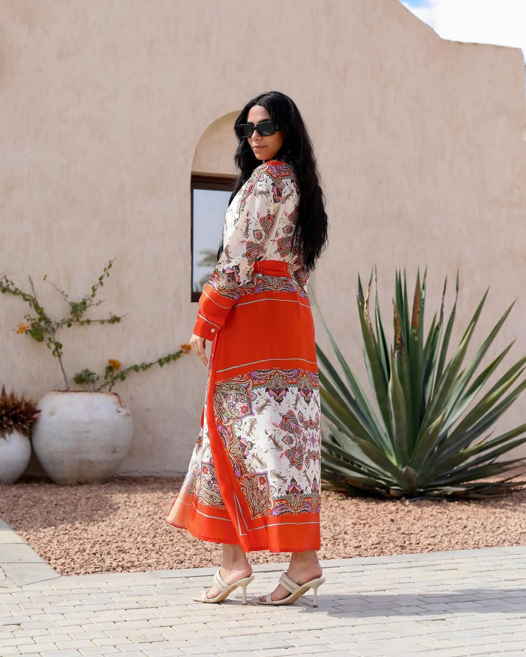 Sahara Scarf Print Shirt Dress – Fiery Red