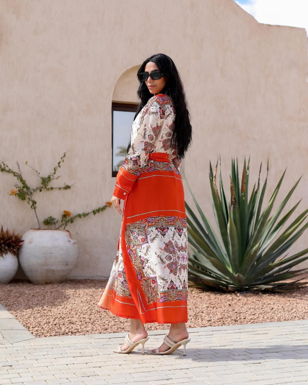Sahara Scarf Print Shirt Dress – Fiery Red
